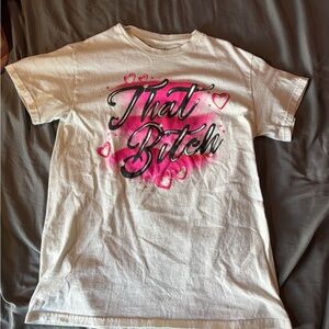 Spencer's White Tee with Pink Script and Black Accents